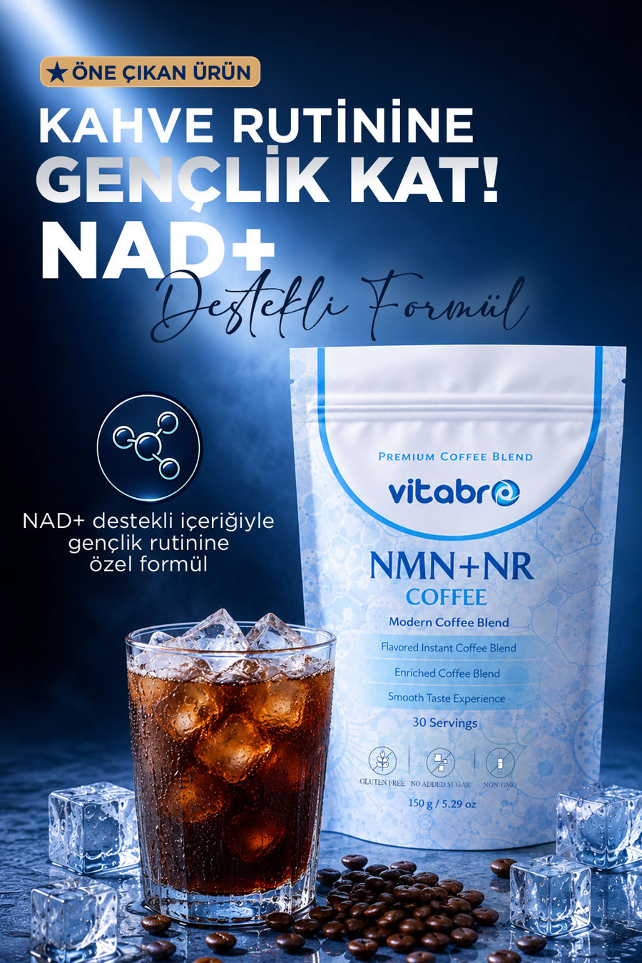 Vitabro NMN + NR Coffee 150 g - 30 Servis Şekersiz Modern Kahve Karışımı